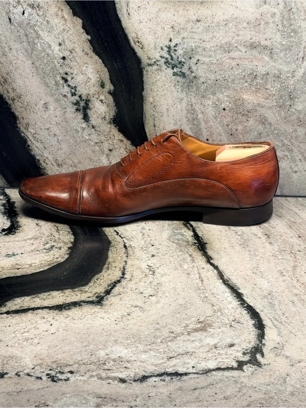 Santoni Men’s 12.5 US Brown Leather Cap Toe Oxford Dress Shoes Italy 11.5 UK